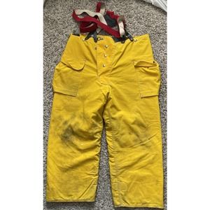 Vintage 70s Janesville Firemaster Lined NOMEX Yellow Suspender Pants Large VTG